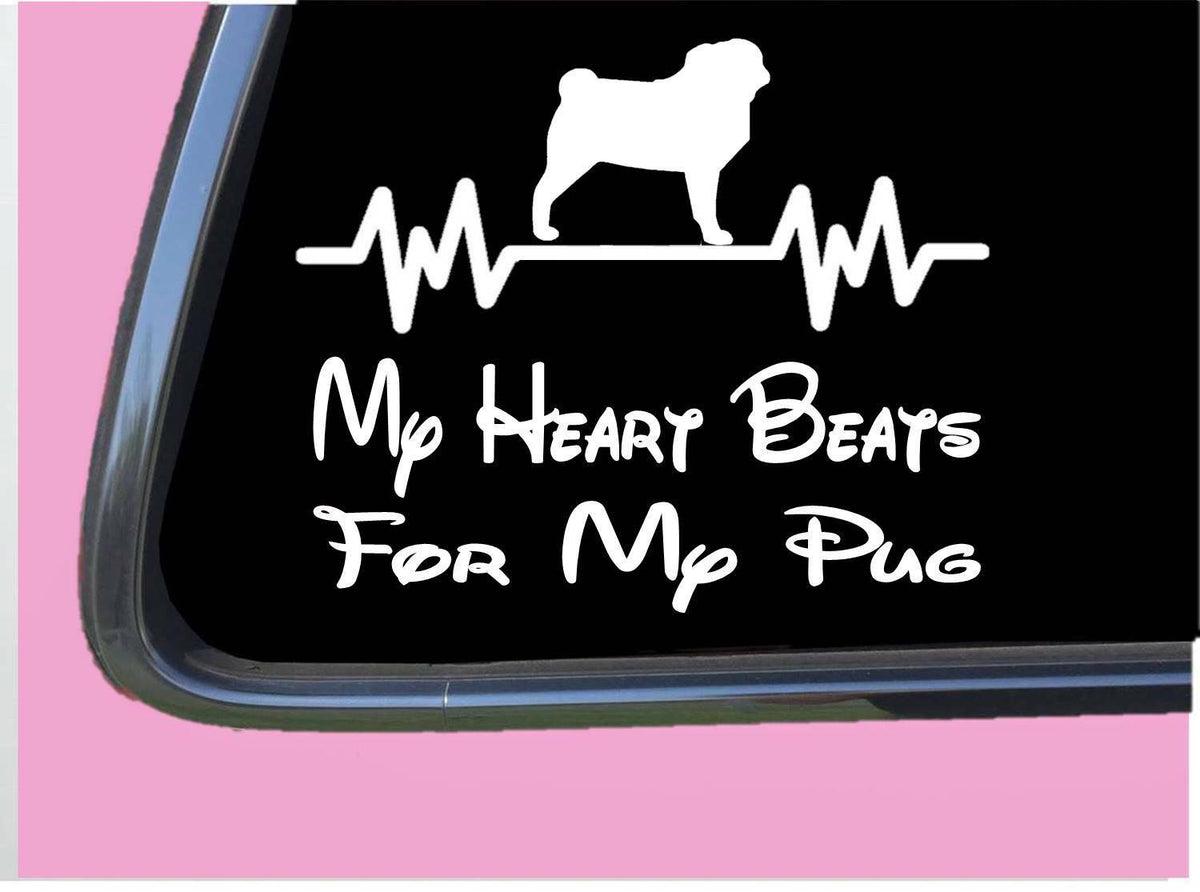 Pug Heart Beats for Lifeline Dog Breed Vinyl Decal – 6 Inch
