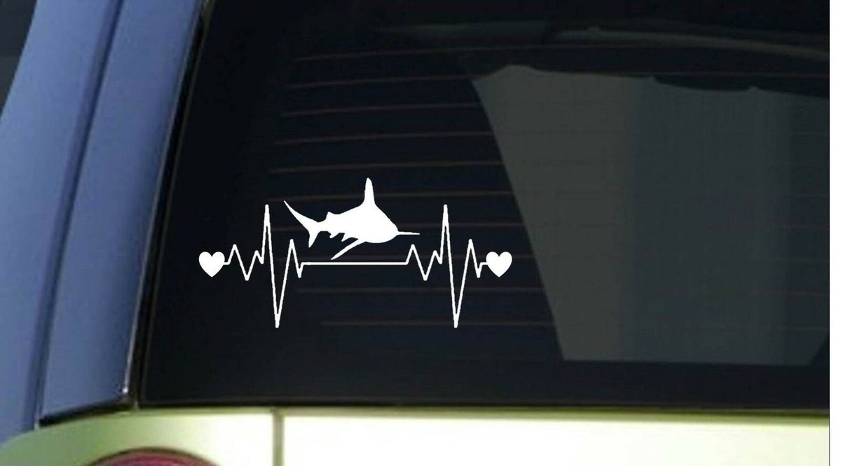 Shark Heartbeat Lifeline Wide Vinyl Decal – 8 Inch