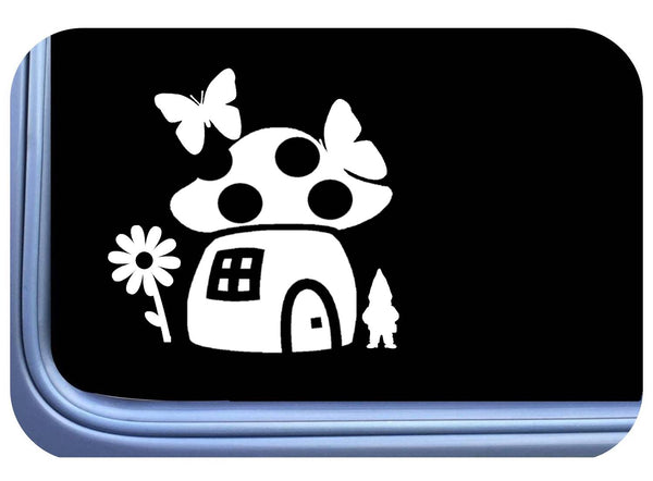 Mushroom Cottage gnome Sticker OS 732 6" decal fairy butterfly flower