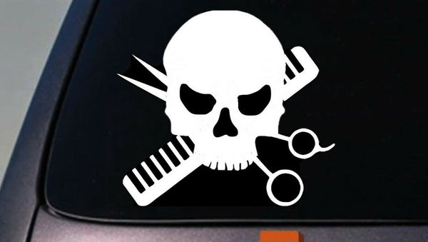 Hairstylist SKULL scissors decal sticker beauty girl sticker vinyl Salon 6"