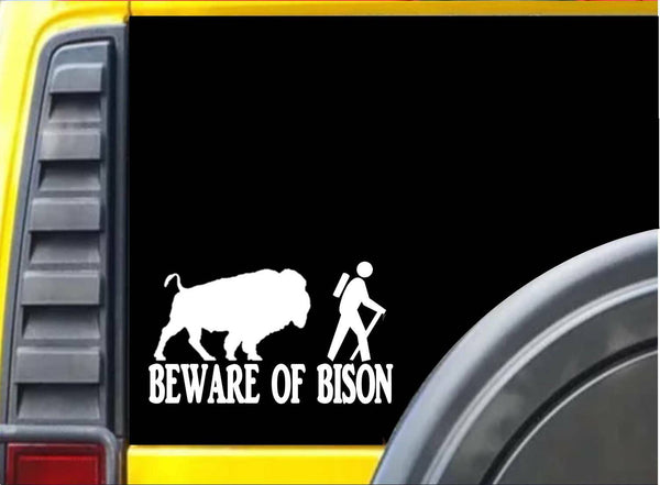 Beware of Bison Sticker k104 8 inch hiking yellowstone buffalo decal