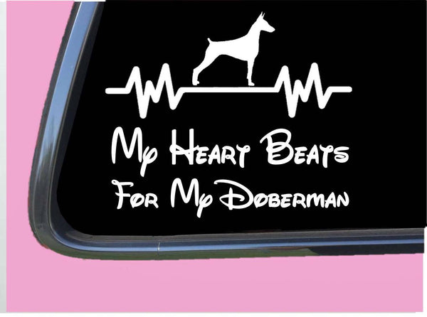 Doberman Heart Beats for Lifeline TP 385 vinyl 6" dog breed Decal Sticker