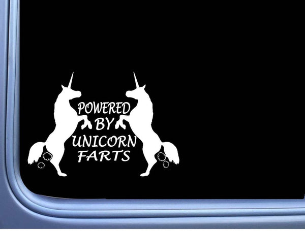 Powered by Unicorn Farts M180 6 inch Window Decal rainbow fantasy