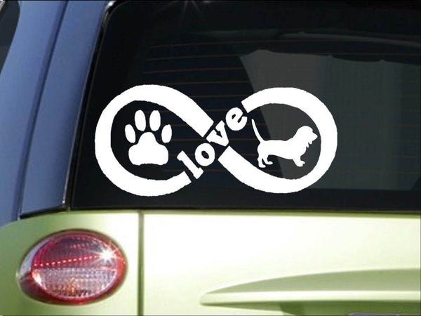 Basset Hound Infinity sticker *H407* 4 x 8.5  inch vinyl dog decal