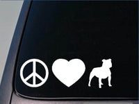 Peace love Staffie bull sticker *H114* 8" vinyl staffordshire bull terrier