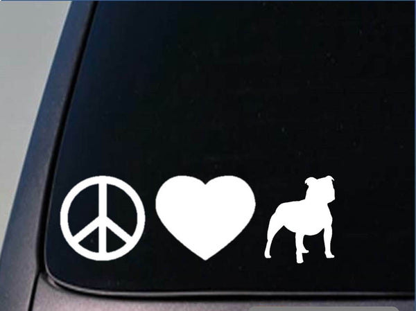 Peace love Staffie bull sticker *H114* 8" vinyl staffordshire bull terrier