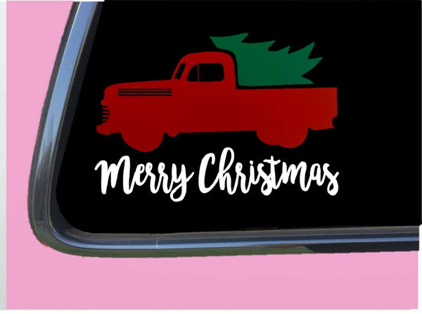 Merry Christmas TP 585 8" stock Decal Sticker red truck decor ornament tree yule