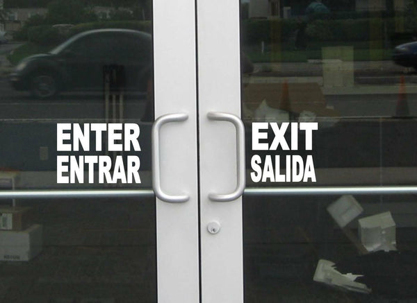 Enter Exit L834 English Spanish Signs Sticker Decal Business Door 8 Inch