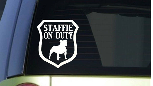 Staffie on Duty *I315* 6x6 inch Sticker decal dog staffy bull terrier staff