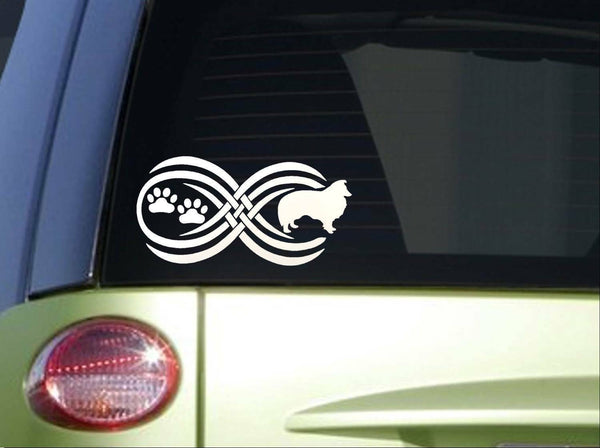 Tribal Sheltie Infinity sticker *I802* 8.5 inch wide decal shetland sheepdog