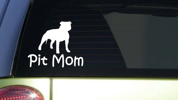 Pit Mom uncropped *I418* 6 inch White Sticker pit bull pitbull american bully