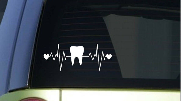 Tooth heartbeat lifeline *I257* 8" wide Sticker decal dentist hygienist