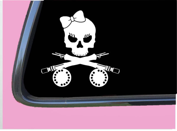 Fly fishing Girl Crossbones TP 419 vinyl 6" Decal Sticker rod line waders hooks