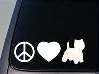 Peace love Westie sticker *H123* 8" vinyl west highland white terrier