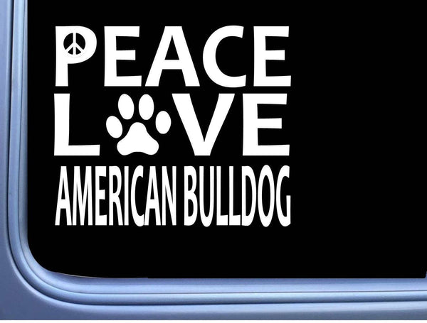 American Bulldog Peace Love L610 Dog Sticker 6" decal