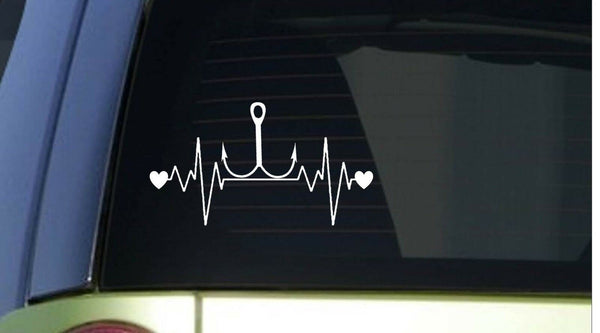 Fishing Hook heartbeat lifeline *I210* 8" wide Sticker decal largemouth bass