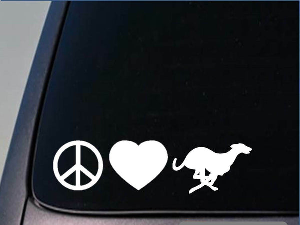 Peace love Greyhound sticker *H101* 8" vinyl whippet