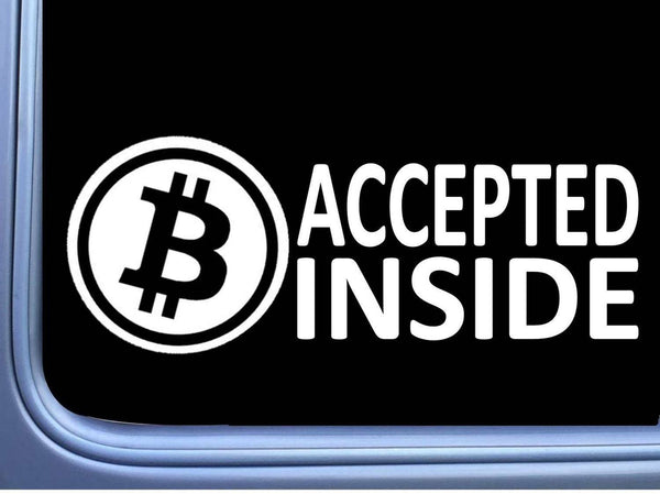 Bitcoin Accepted Inside L689 8 inch Sticker cryptocurrency decal
