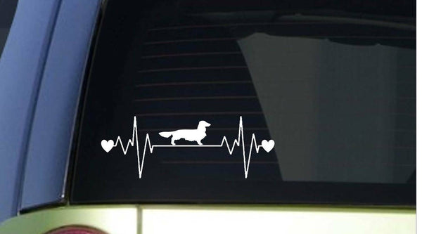 Longhaired Dachshund Lifeline Sitcker *I852* 8.5 inch wide heartbeat decal  ˜