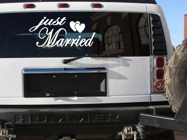 JUST MARRIED WEDDING sticker decal cute BRIDE GOWN HONEYMOON DRESS RING *D813*