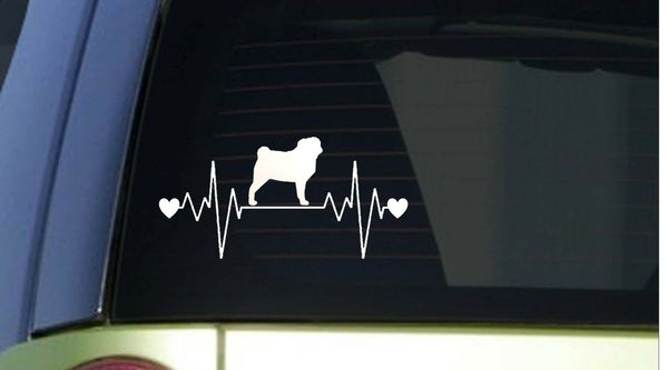 Pug heartbeat lifeline *I240* 8" wide Sticker decal dog bulldog