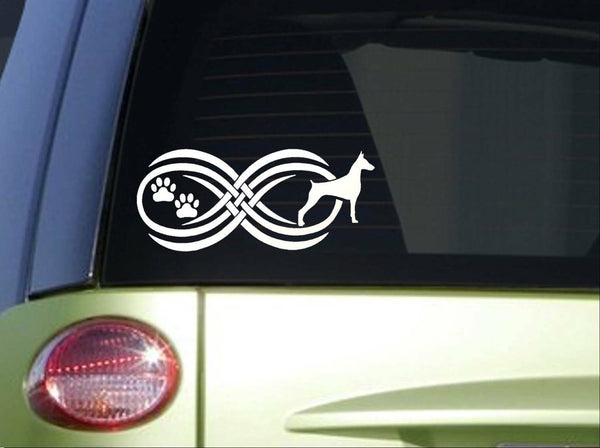 Tribal Doberman Infinity Sitcker *I814* 8.5 inch wide Doberman Pinscher decal