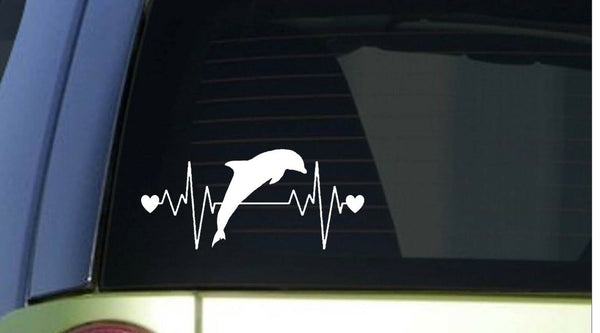 Dolphin heartbeat lifeline *I206* 8" wide Sticker decal