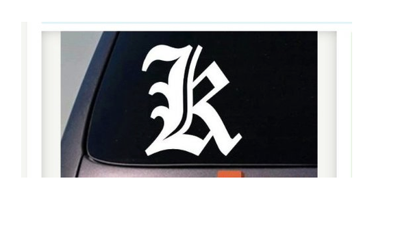 Letter K 6" Sticker Decal Old English Truck Car Window Teach Girl Craft College