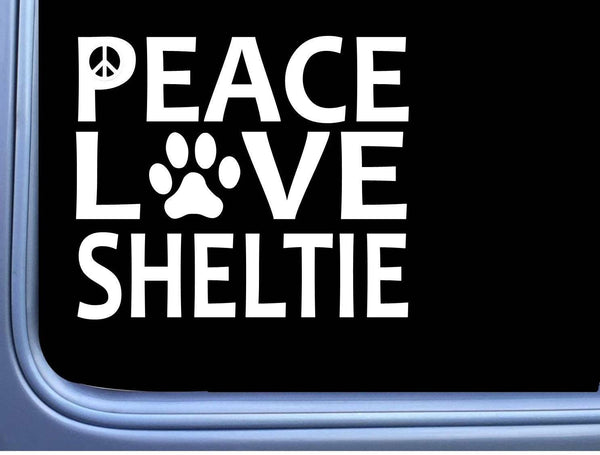 Sheltie Peace Love L621 shetland sheepDog Sticker 6" decal