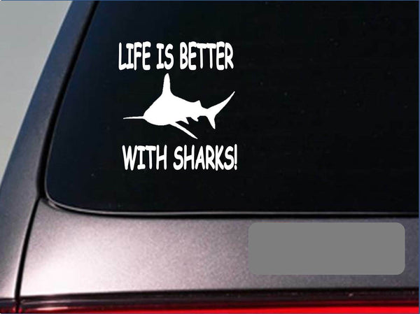 Life is better with sharks *F405* 6" sticker decal beach scuba mask snorkel fins