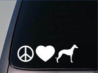 Peace love Whippet sticker *H102* 8" vinyl greyhound rescue