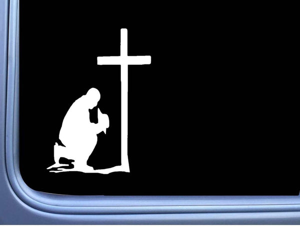 Cowboy Praying at the Cross L565 Decal 6" Sticker American Flag
