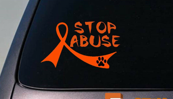 2X Dog Abuse Orange Ribbons 6"  Decals  humane rescue pitbul yorkie *A009*