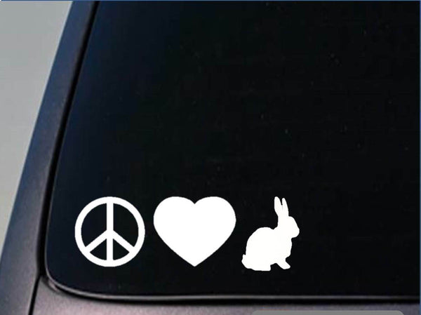 Peace Love Rabbit sticker *H65* 8" vinyl decal cottontail beagle hunting