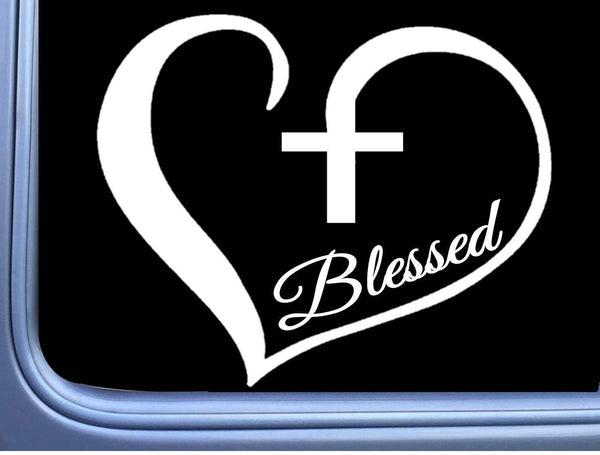 Blessed Christian Cross Heart Vinyl Decal M426 6 Inch Sticker Jesus God faith
