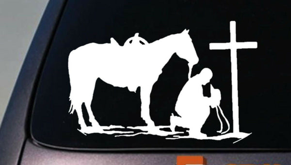 Christian Praying Cowboy Rodeo Car Truck Window Wall Laptop Vinyl Decal Sticker