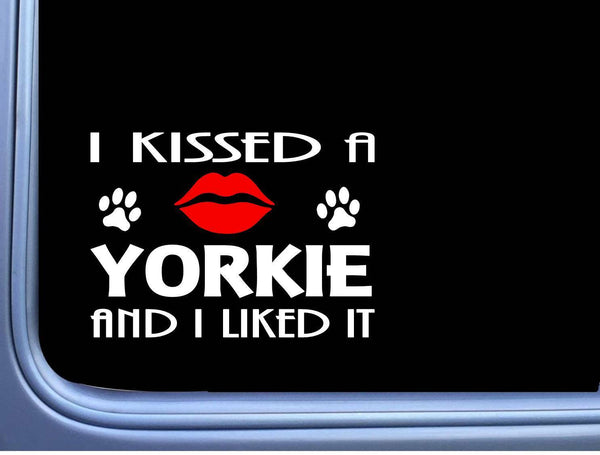 Yorkie Kissed L906 8" yorkshire terrier dog window decal sticker