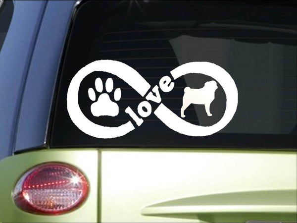 Pug Infinity sticker *H418* 4 x 8.5  inch vinyl dog decal