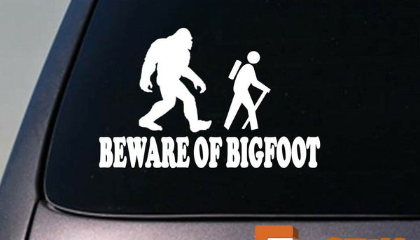 Beware of Bigfoot Decal Yeti Sasquatch camper Sticker hiking camping *D687*