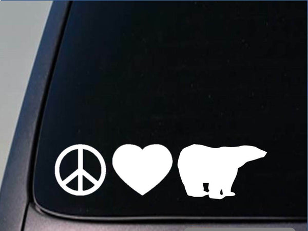 Peace Love polar bear sticker *H62* 8" vinyl decal alaska igloo kodiak arctic