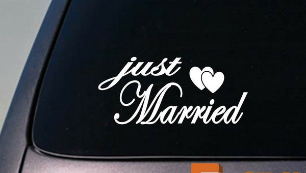 JUST MARRIED 6" WEDDING sticker decal cute BRIDE GROOM GOWN HONEYMOON DRESS RING