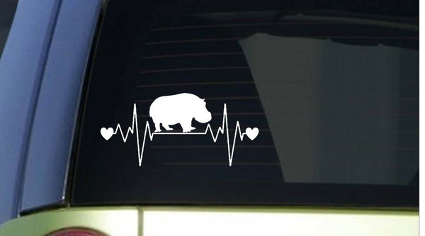 Hippo heartbeat lifeline *I223* 8" wide Sticker decal zoo animals hiippopotamus