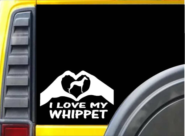 Whippet Hands Heart Sticker k006 8 inch dog racing rescue decal