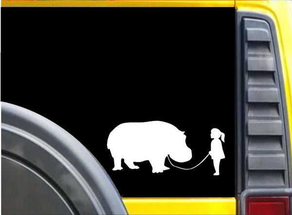 Girl Walking a Hippo Sticker k623 8 inch decal
