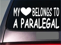 Paralegal My heart belongs Sticker *G544* 8" Vinyl lawyer law school test court