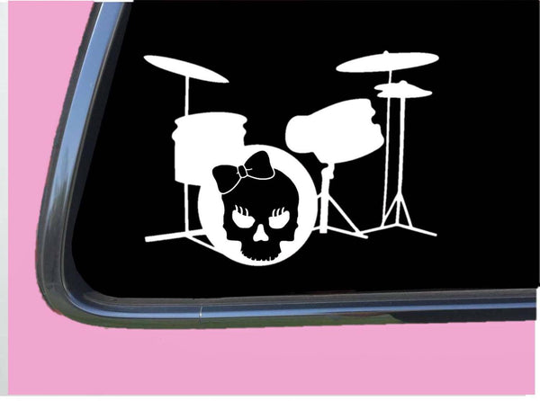 Drummer Girl Skull TP 425 vinyl 8" Decal Sticker snare bass pedal drumset
