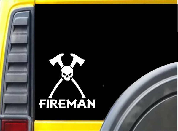 Fireman Skull K328 6 inch decal Maltese cross ax hydrant sticker