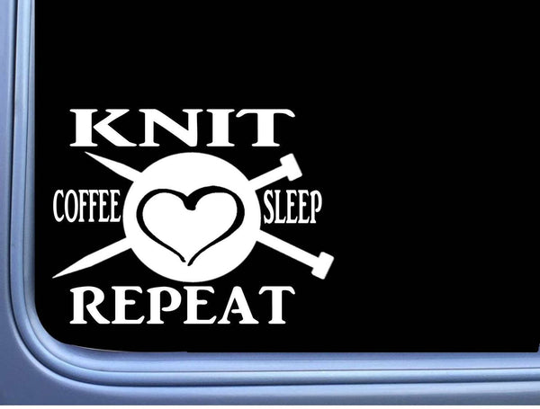 Knit Coffee Sleep Repeat M365 6 inch Sticker Decal knitting yarn