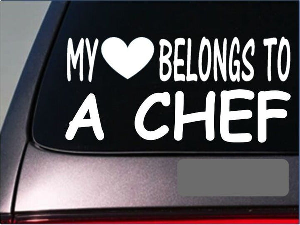 Chef My heart belongs Sticker *G491* 8" Vinyl Decal recipe cook stove dish knife