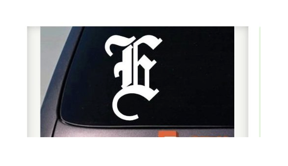 Letter E 6" Sticker Decal Old English Truck Car Window Teach Girl Craft College